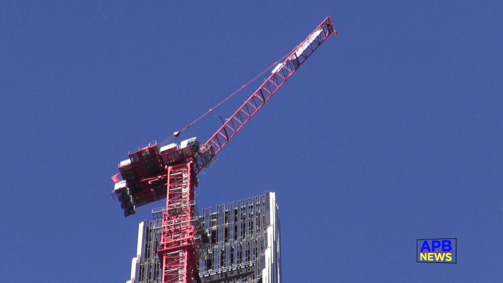 Debris Falling From 111 West 57th Street Construction Site After High Wind Crane Incident