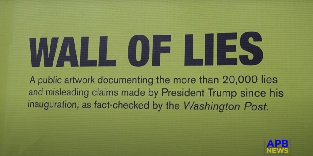 A huge mural of more than 20,000 of Donald’s Trump questionable claims is on display in Soho
